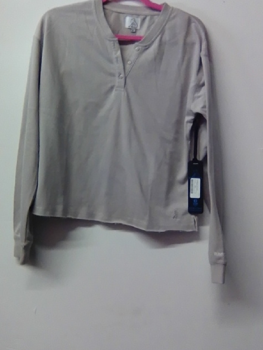 Women’s Long-Sleeve Henley Tee in Light Taupe